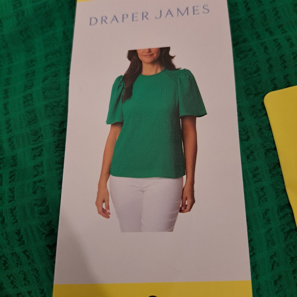 Draper James Womens Blouse S Green NWT Smocked Puff Sleeve 1812-210